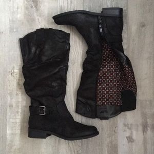Black knee high riding boots